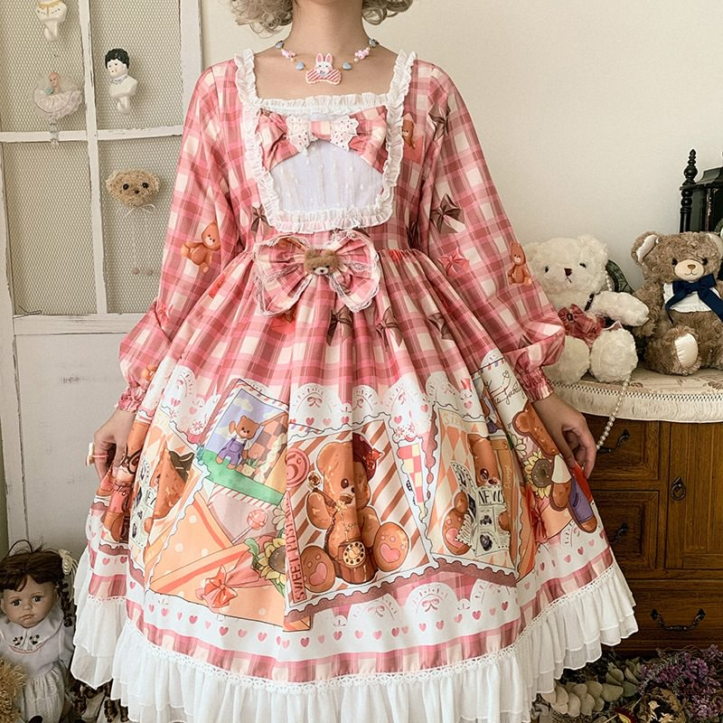 Stamp Bear Dress OP Dress Princess Long Sleeve Lolita Lolita Sweet Christmas