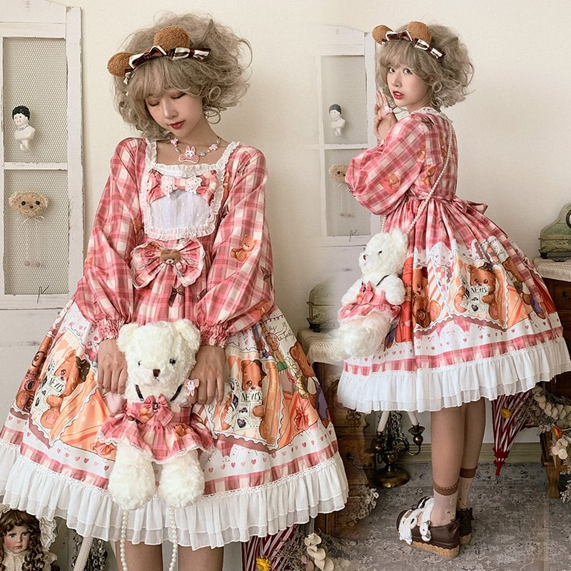 Stamp Bear Dress OP Dress Princess Long Sleeve Lolita Lolita Sweet Christmas