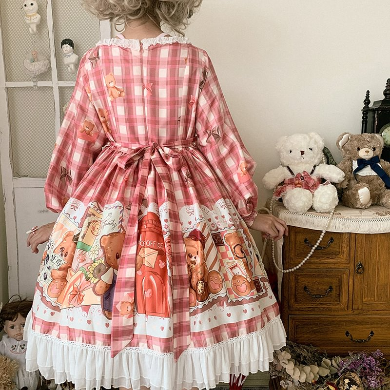Stamp Bear Dress OP Dress Princess Long Sleeve Lolita Lolita Sweet Christmas