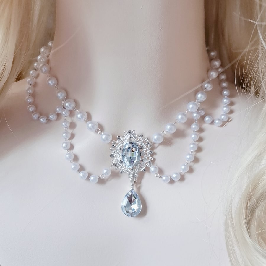 Star Multilayer Pearl Clavicle Chain Flower Wedding Tea Party Necklace Gemstone Necklace Lolita Accessories