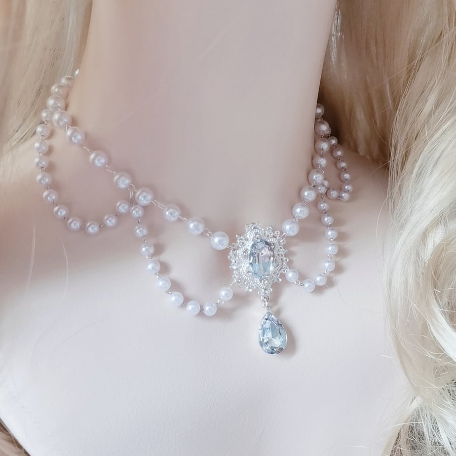 Star Multilayer Pearl Clavicle Chain Flower Wedding Tea Party Necklace Gemstone Necklace Lolita Accessories
