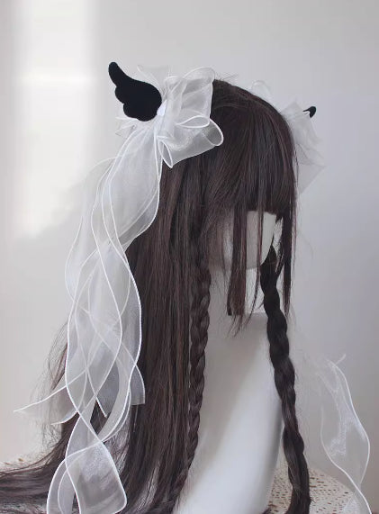Sweet Angel Wings Ribbon Bow Hair Clips Subculture Y2K Lolita Hair Accessories