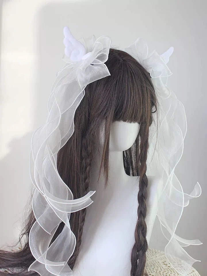 Sweet Angel Wings Ribbon Bow Hair Clips Subculture Y2K Lolita Hair Accessories