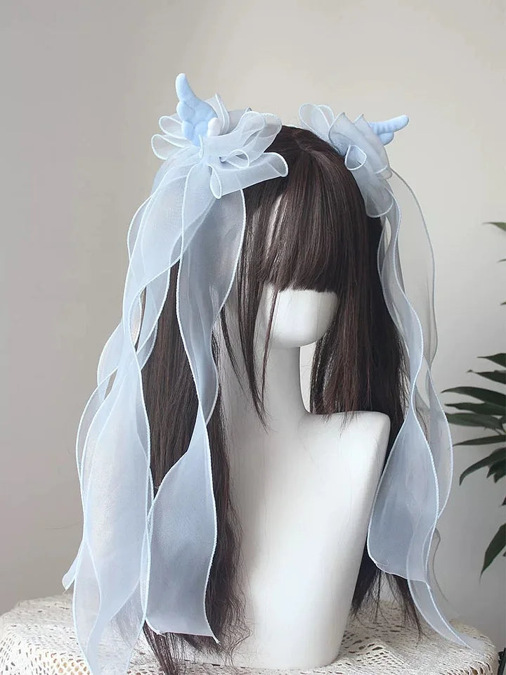 Sweet Angel Wings Ribbon Bow Hair Clips Subculture Y2K Lolita Hair Accessories