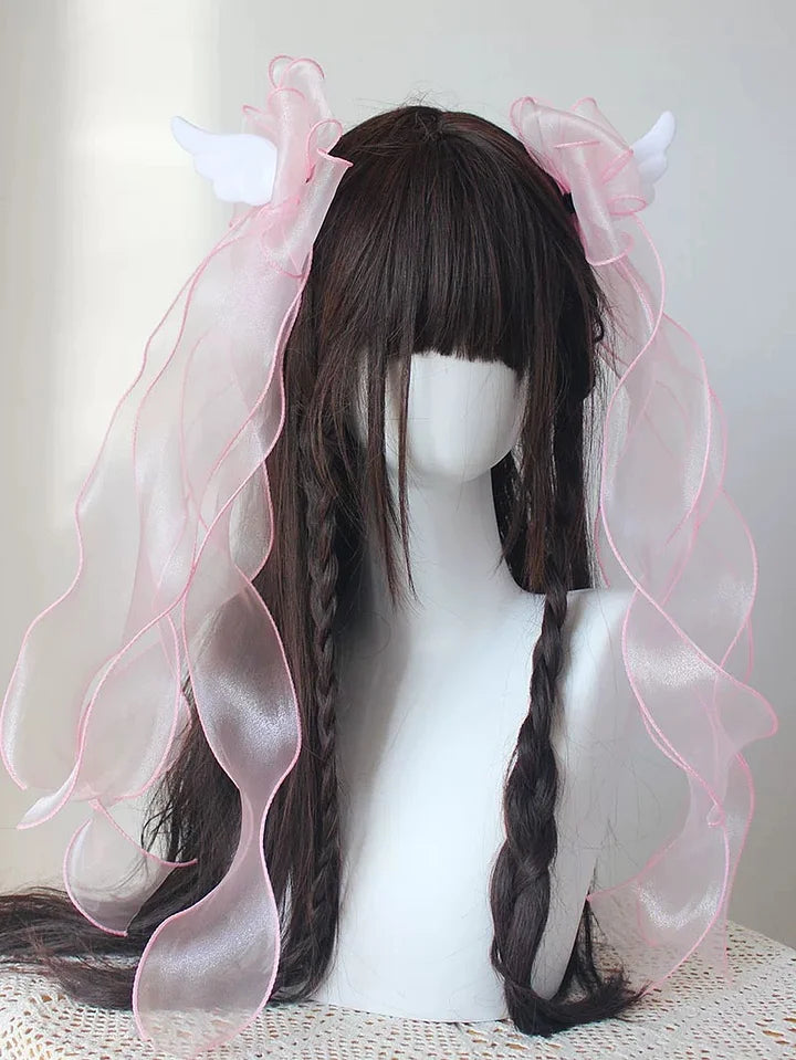 Sweet Angel Wings Ribbon Bow Hair Clips Subculture Y2K Lolita Hair Accessories