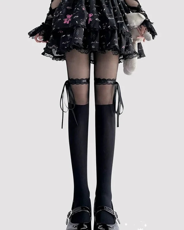 Sweet Ballet Lolita Stockings Bow Lace Strap Tights Socks Lolita Accessories