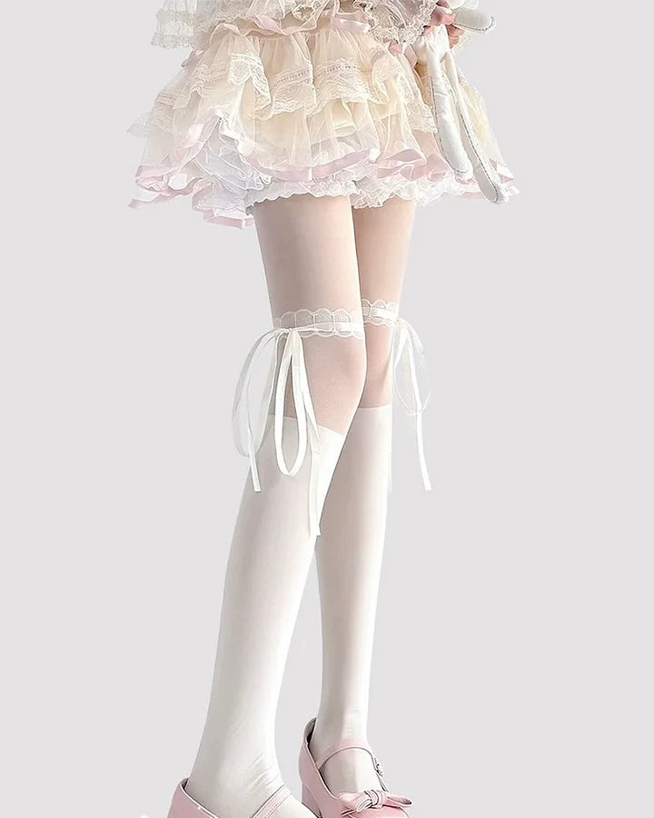 Sweet Ballet Lolita Stockings Bow Lace Strap Tights Socks Lolita Accessories