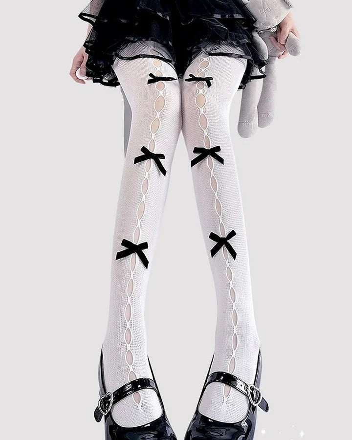 Sweet Bow Hollow Out Tights Japanese Kawaii Stockings Lolita Accessory Lolita Accessories