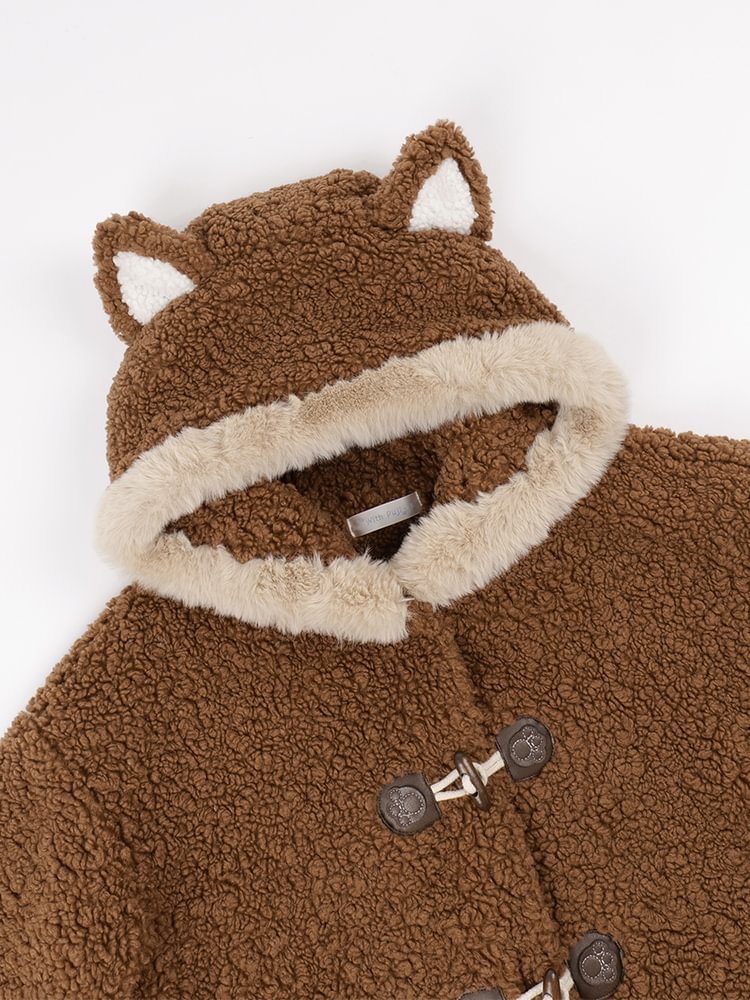 Sweet Brown Plush Warm Coat Cute Bear Autumn&Winter Lolita Coat