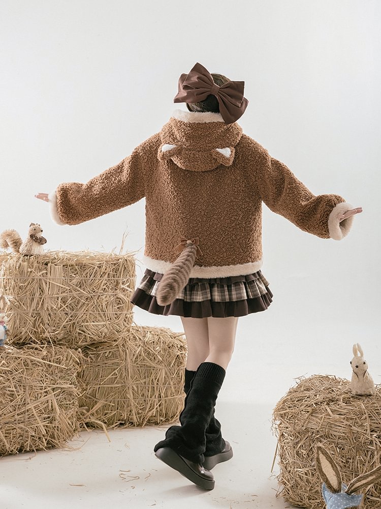 Sweet Brown Plush Warm Coat Cute Bear Autumn&Winter Lolita Coat