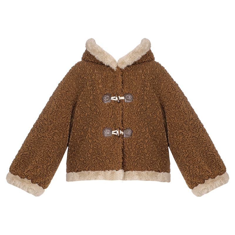 Sweet Brown Plush Warm Coat Cute Bear Autumn&Winter Lolita Coat