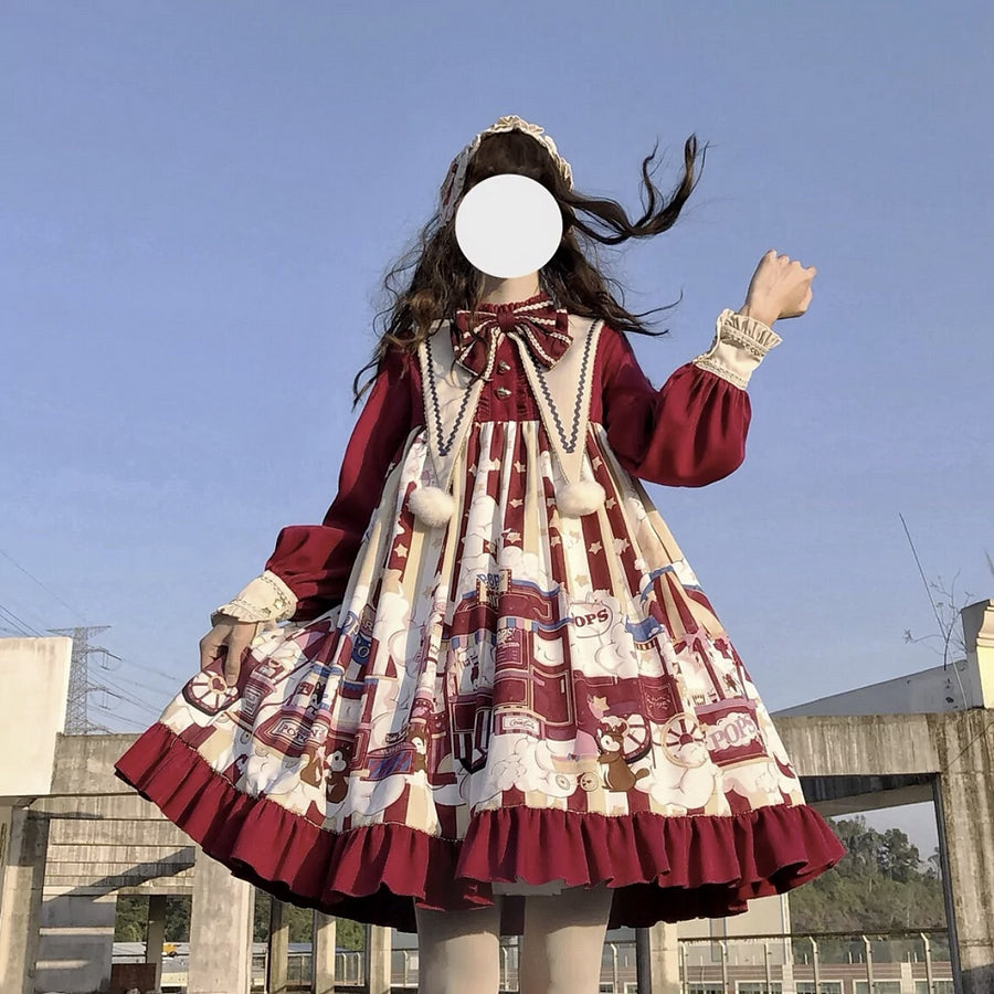 Sweet Christmas Autumn and Winter Lolita Skirt Long Sleeve Op Daily Dress