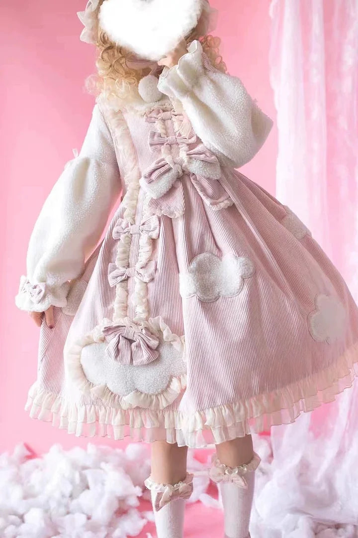 Sweet Cloud Lolita Long Sleeve Dress Cute Corduroy Dress in Fall Winter