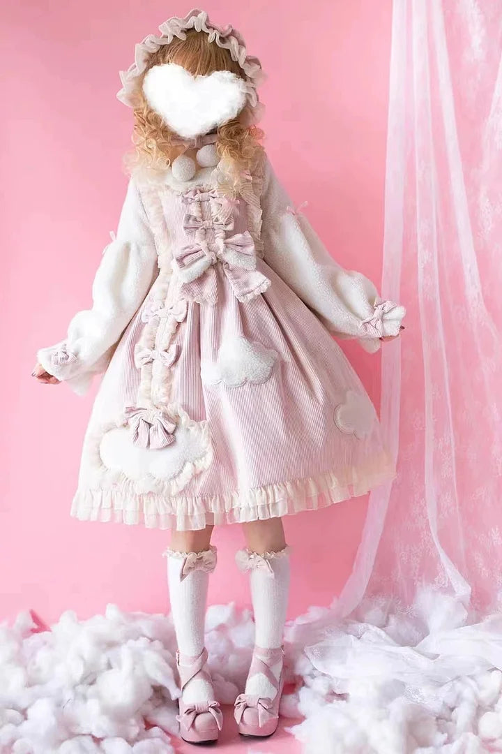 Sweet Cloud Lolita Long Sleeve Dress Cute Corduroy Dress in Fall Winter