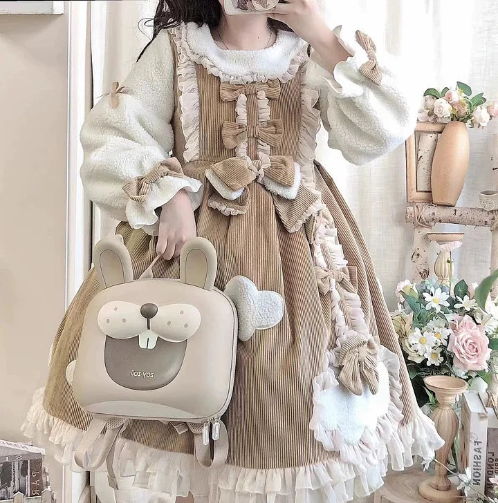 Sweet Cloud Lolita Long Sleeve Dress Cute Corduroy Dress in Fall Winter