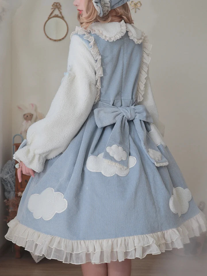 Sweet Cloud Lolita Long Sleeve Dress Cute Corduroy Dress in Fall Winter