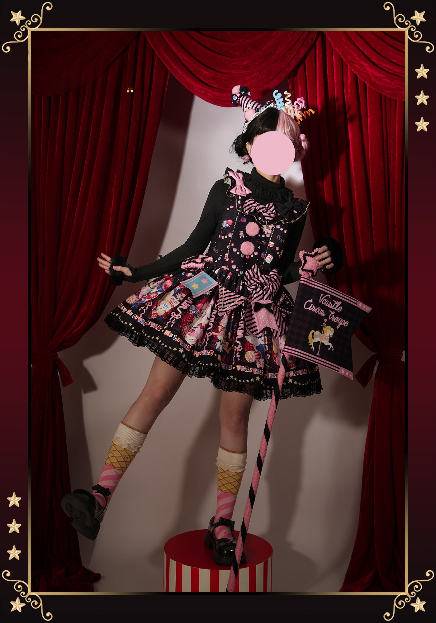 Sweet Goth Lolita Dark Blue Black Doll Printed Short Dress Skirt Cake Dress Spring Halloween