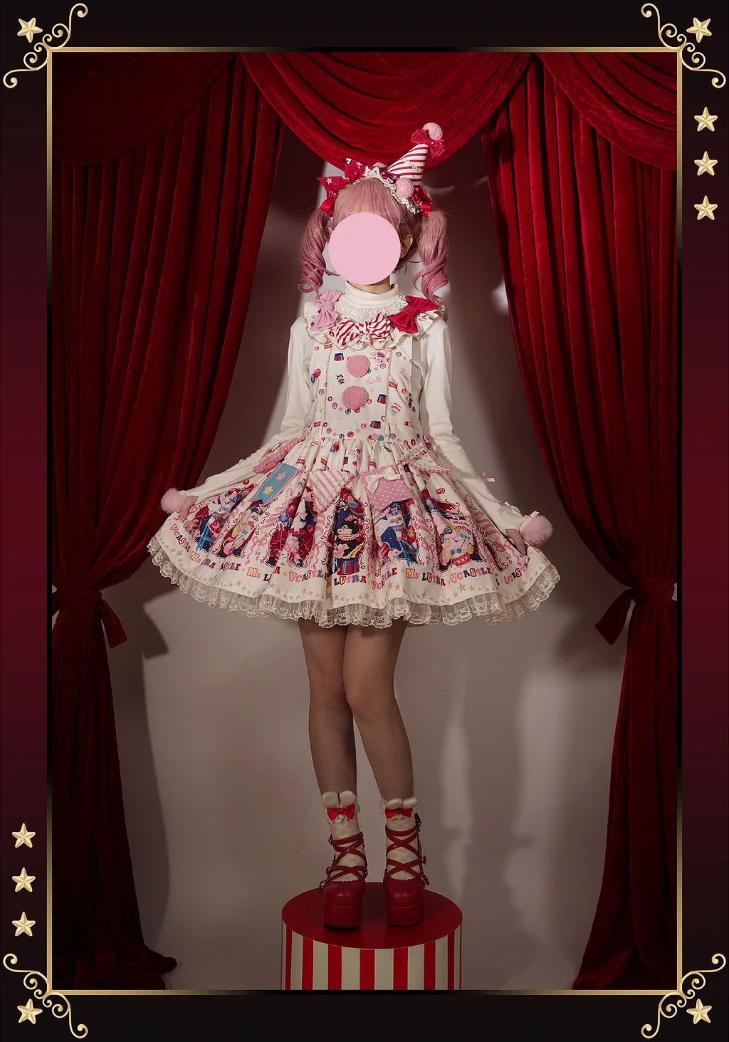 Sweet Goth Lolita Dark Blue Black Doll Printed Short Dress Skirt Cake Dress Spring Halloween