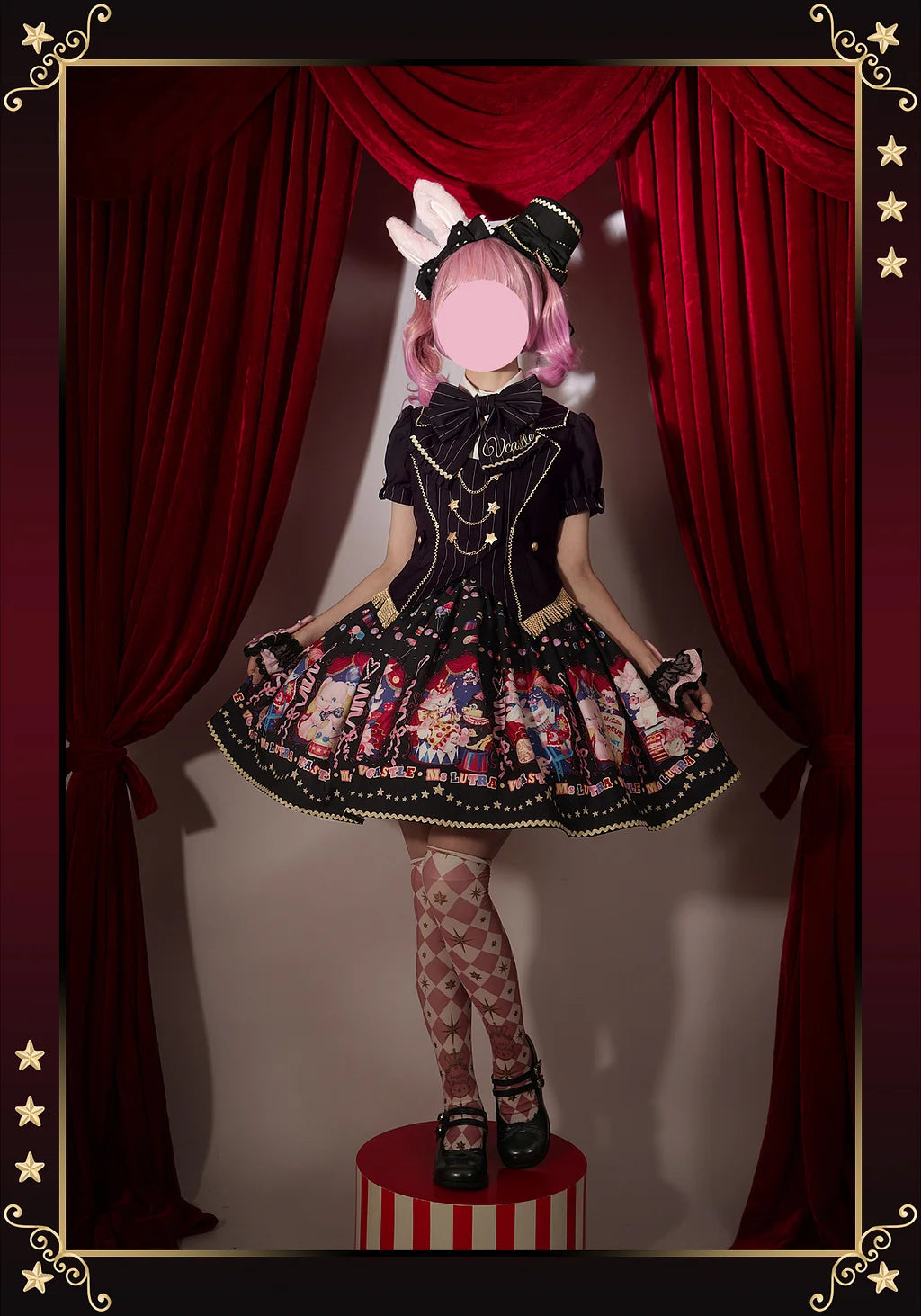 Sweet Goth Lolita Dark Blue Black Doll Printed Short Dress Skirt Cake Dress Spring Halloween