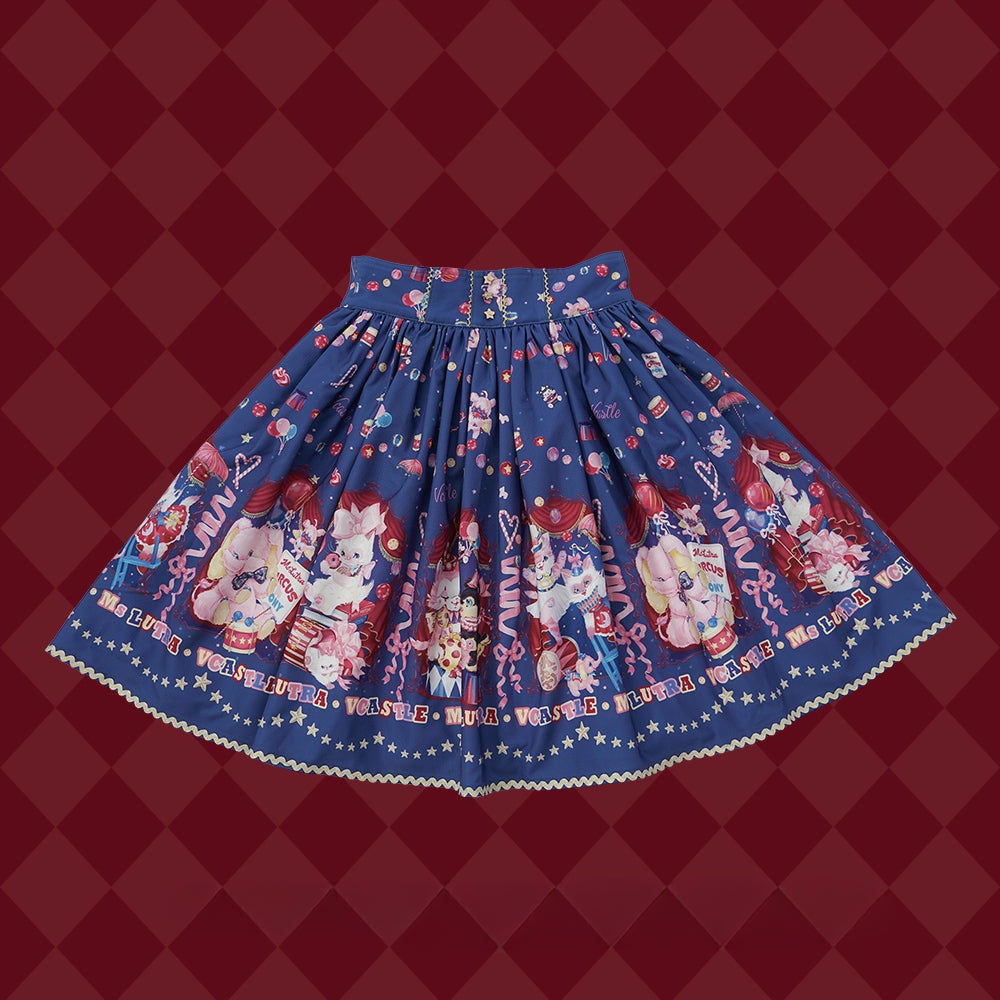 Sweet Goth Lolita Dark Blue Black Doll Printed Short Dress Skirt Cake Dress Spring Halloween