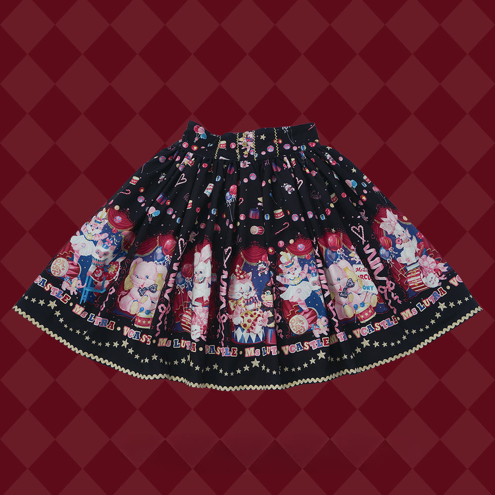 Sweet Goth Lolita Dark Blue Black Doll Printed Short Dress Skirt Cake Dress Spring Halloween