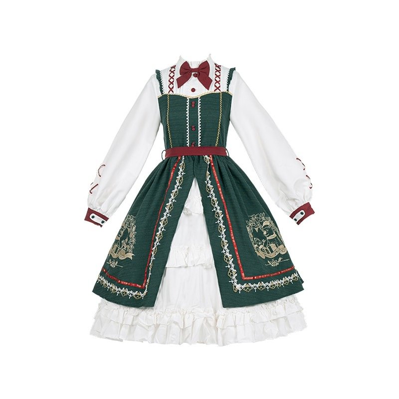 Sweet Green Dress Christmas Lolita Long Sleeve Dress Autumn Winter