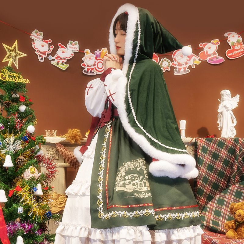Sweet Green Dress Christmas Lolita Long Sleeve Dress Autumn Winter