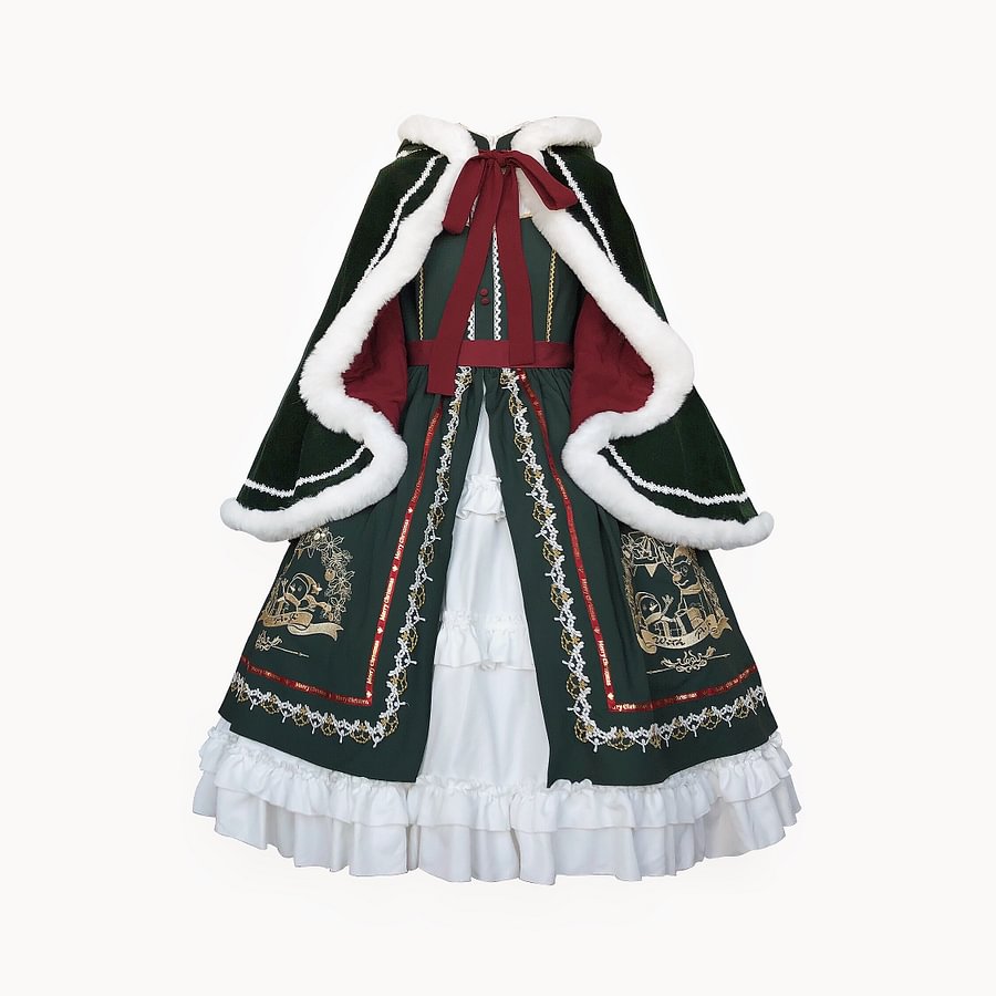 Sweet Green Dress Christmas Lolita Long Sleeve Dress Autumn Winter