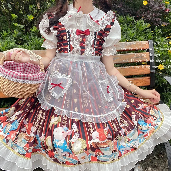 Sweet Light Red Print Dress Spring and Summer Short-sleeved JSK Princess Dress Lolita