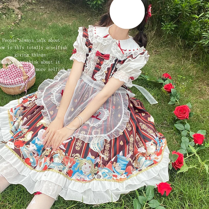 Sweet Light Red Print Dress Spring and Summer Short-sleeved JSK Princess Dress Lolita
