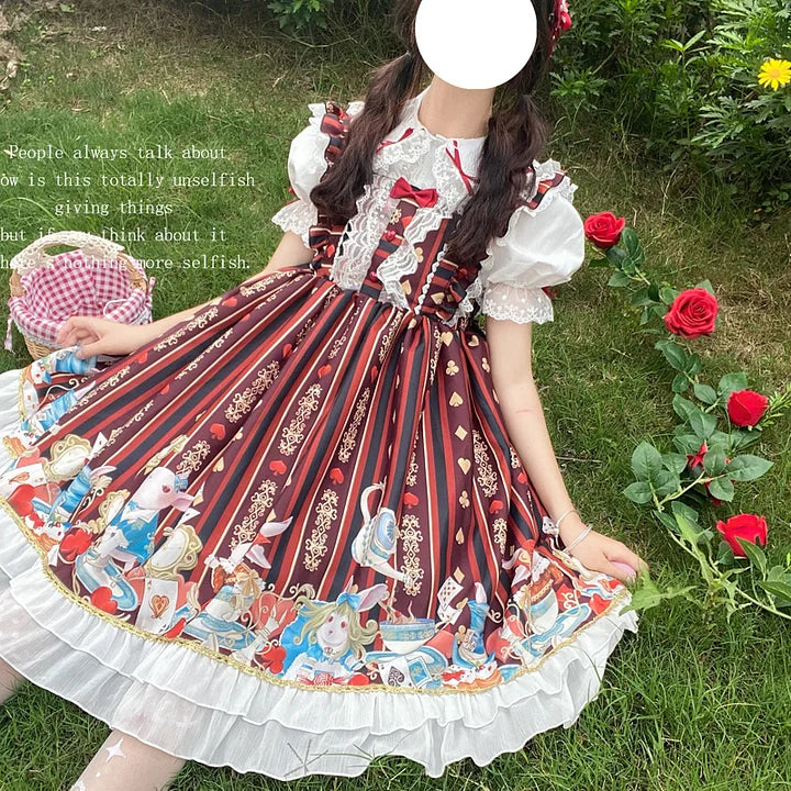 Sweet Light Red Print Dress Spring and Summer Short-sleeved JSK Princess Dress Lolita