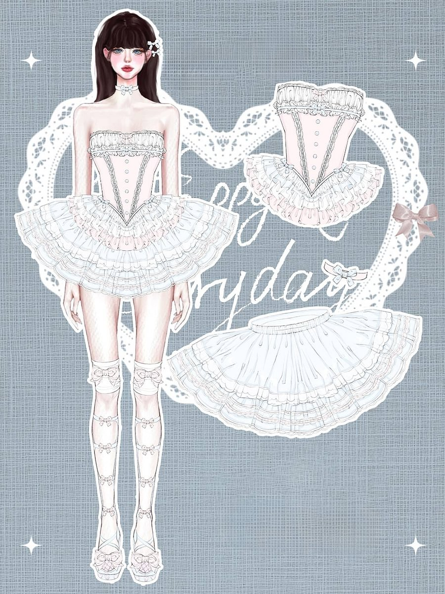 Sweet Lolita Ballet Cake Dress: Soft Princess Birthday Dress Silk Satin Love Song Set
