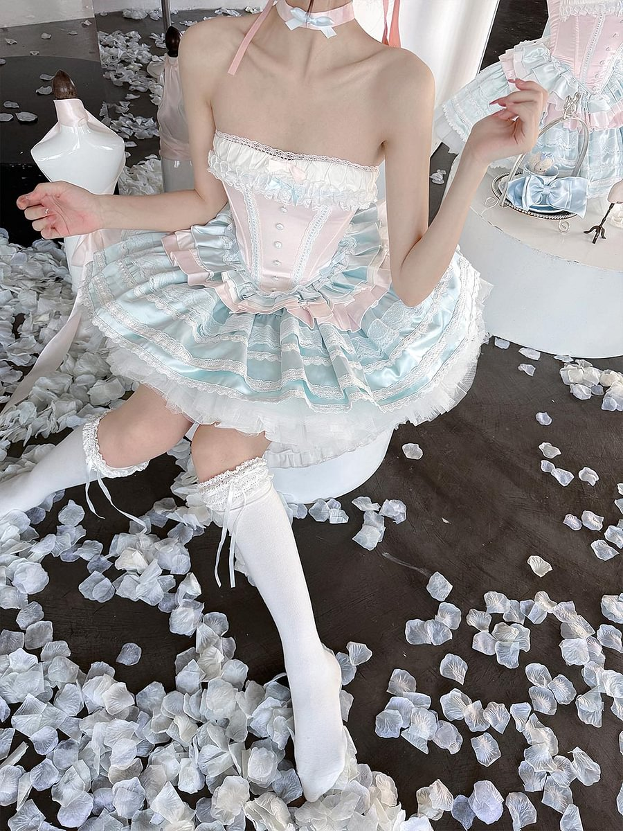 Sweet Lolita Ballet Cake Dress: Soft Princess Birthday Dress Silk Satin Love Song Set