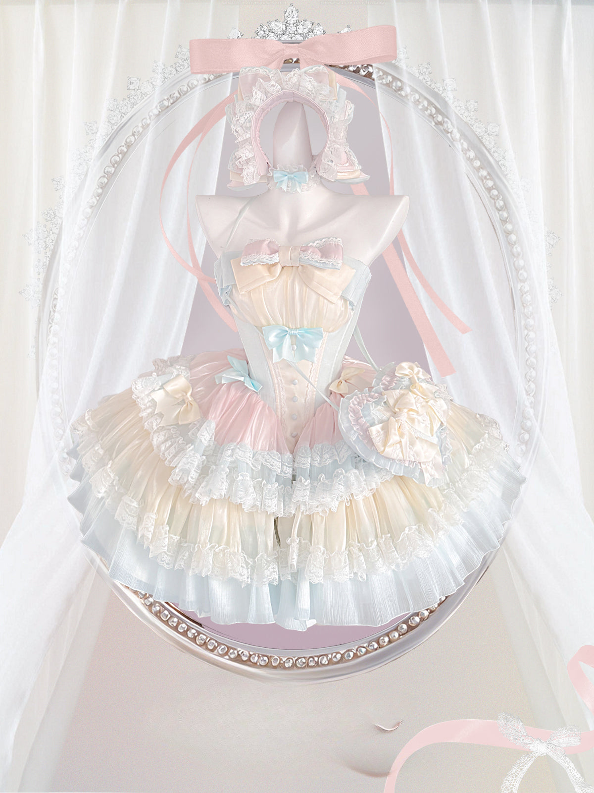 Hime Lolita Ballet Yellow Cream Ruffle Cake Dress Princess Gown for Birthday Party