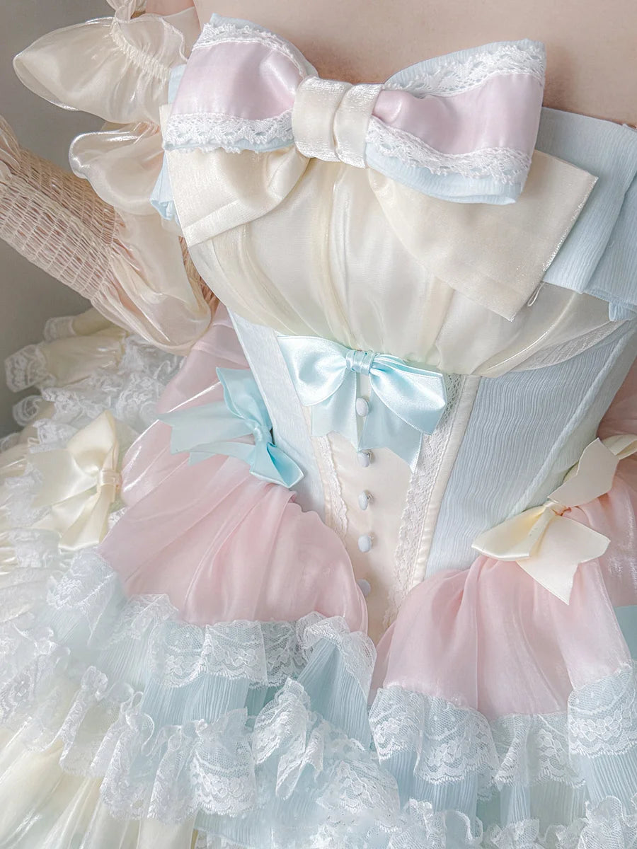 Hime Lolita Ballet Yellow Cream Ruffle Cake Dress Princess Gown for Birthday Party