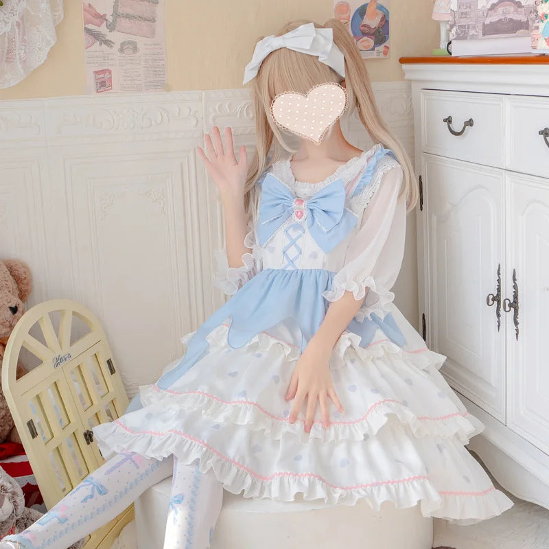 Sweet Lolita Blue Dress with Big Bow Charming Dress spring Daily Lolita