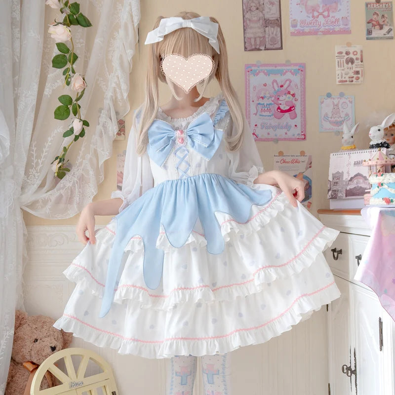 Sweet Lolita Blue Dress with Big Bow Charming Dress spring Daily Lolita