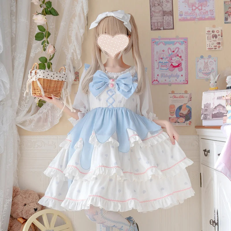 Sweet Lolita Blue Dress with Big Bow Charming Dress spring Daily Lolita