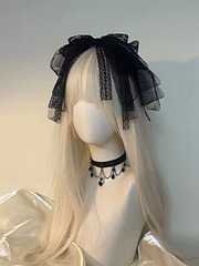 Lolita Hair Accessories Pink Sweet with Bow Headband Multi-layer Lace Headwear