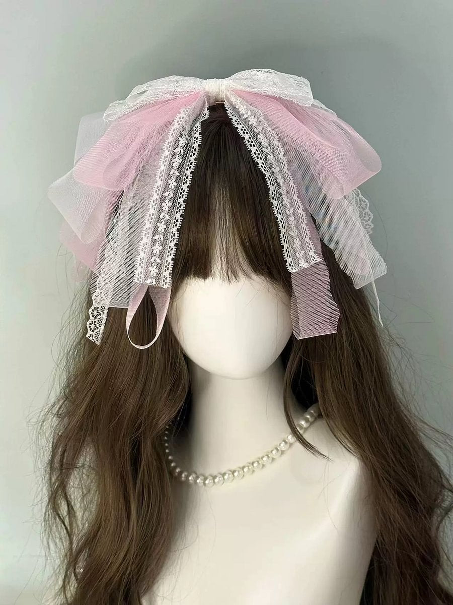 Lolita Hair Accessories Pink Sweet with Bow Headband Multi-layer Lace Headwear