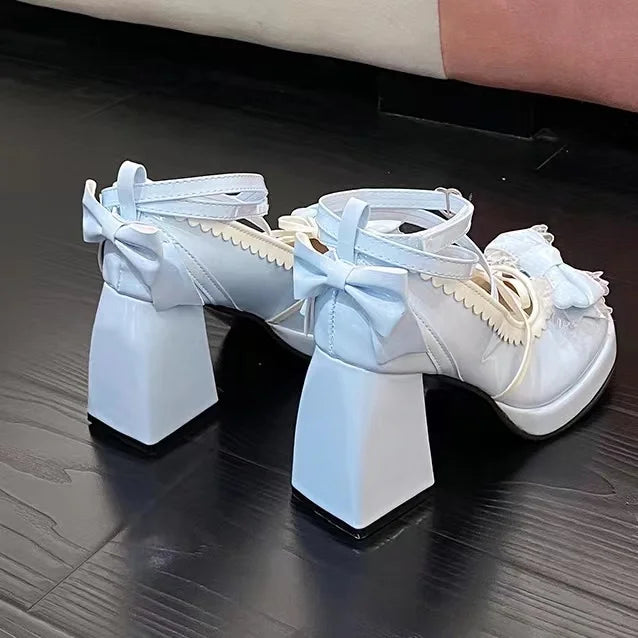 Sweet Lolita Bow Mid heels Shoes Block Heels Cute Shoes for Women