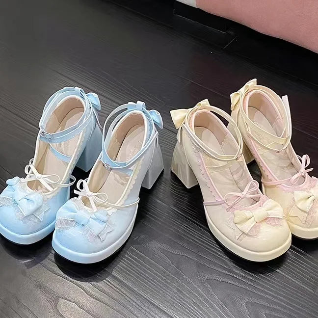 Sweet Lolita Bow Mid heels Shoes Block Heels Cute Shoes for Women