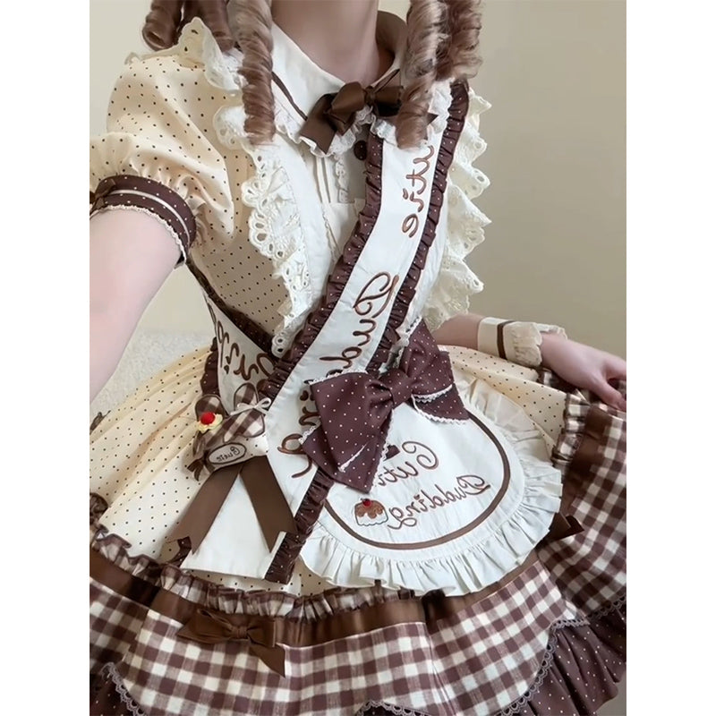 Sweet Lolita Chocolate Dress Strawberry Bear Brown Lolita Summer Ballet Fluffy Dress Cream Cake Lolita One Piece Dress