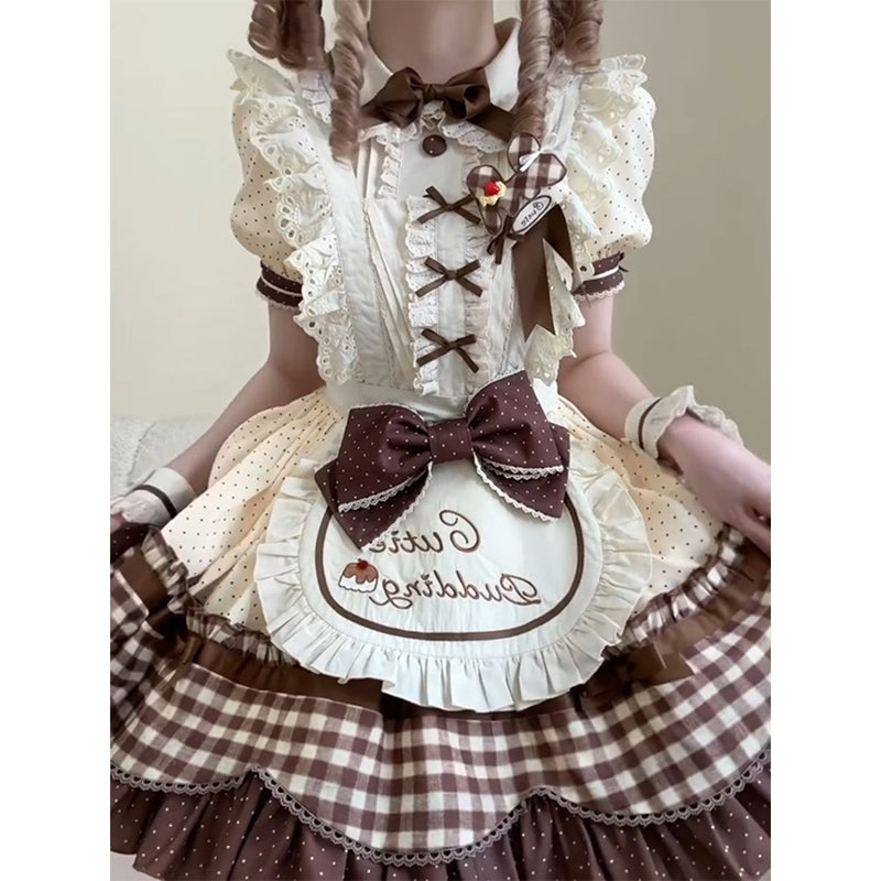 Sweet Lolita Chocolate Dress Strawberry Bear Brown Lolita Summer Ballet Fluffy Dress Cream Cake Lolita One Piece Dress