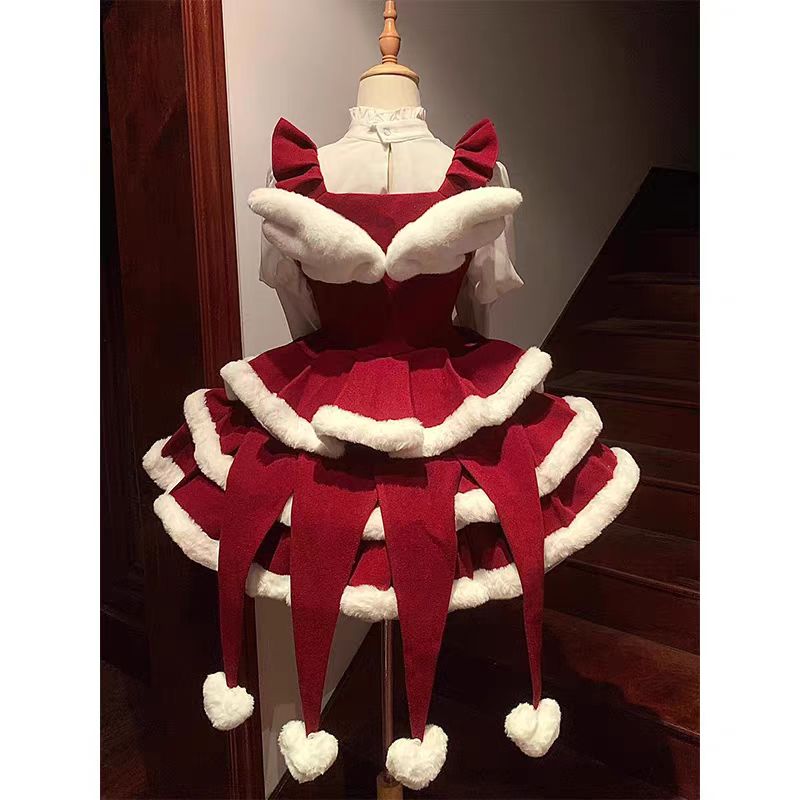 Sweet Lolita Christmas Top and Bow Cake SK Dress Cute Festive Outfit