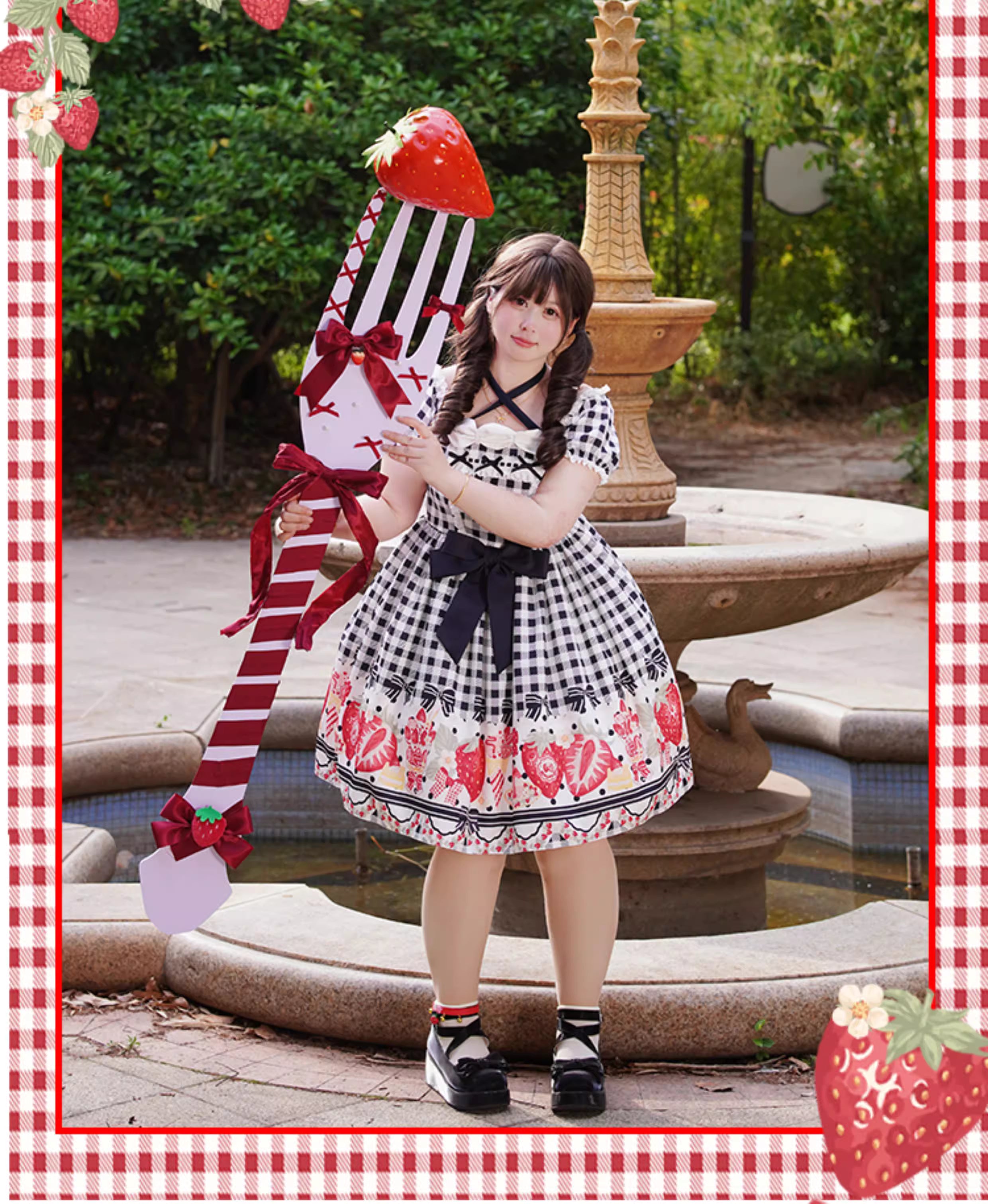 This Cute Black Red Plaid Strawberry Lolita Princess Dress captures the charm of cottage-inspired sweetness. Designed in a plus size friendly cut, it features playful plaid in contrasting black and red tones, adorned with delicate strawberry motifs for a fresh countryside feel. The princess silhouette enhances elegance, while ruffles and bowknot details add girlish charm. Perfect for daily wear, tea parties, or seasonal outings, this dress blends comfort, sweetness, and rustic romance.