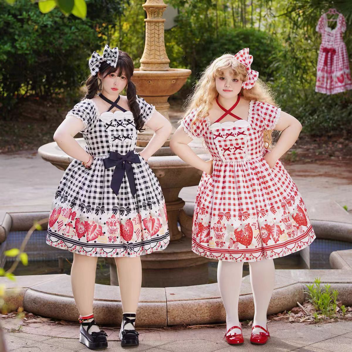This Cute Black Red Plaid Strawberry Lolita Princess Dress captures the charm of cottage-inspired sweetness. Designed in a plus size friendly cut, it features playful plaid in contrasting black and red tones, adorned with delicate strawberry motifs for a fresh countryside feel. The princess silhouette enhances elegance, while ruffles and bowknot details add girlish charm. Perfect for daily wear, tea parties, or seasonal outings, this dress blends comfort, sweetness, and rustic romance.