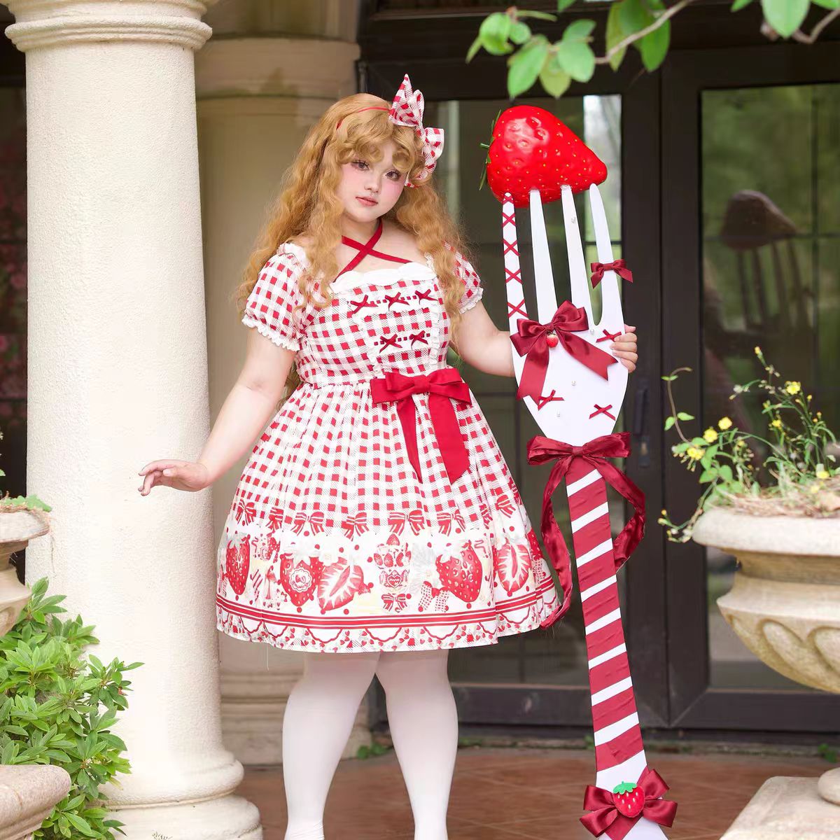 This Cute Black Red Plaid Strawberry Lolita Princess Dress captures the charm of cottage-inspired sweetness. Designed in a plus size friendly cut, it features playful plaid in contrasting black and red tones, adorned with delicate strawberry motifs for a fresh countryside feel. The princess silhouette enhances elegance, while ruffles and bowknot details add girlish charm. Perfect for daily wear, tea parties, or seasonal outings, this dress blends comfort, sweetness, and rustic romance.