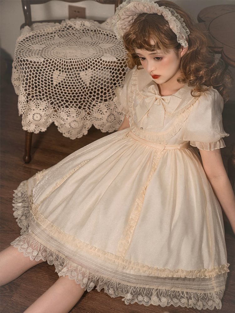 Sweet Lolita Cute White Princess Dress Op Generation Color Short Sleeve Dream Bubble Sleeve Summer Dress