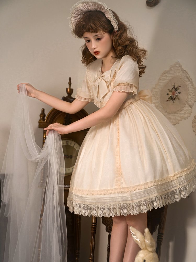 Sweet Lolita Cute White Princess Dress Op Generation Color Short Sleeve Dream Bubble Sleeve Summer Dress